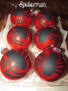 They're red with spiders on them. Surely fitting for any Spider Man tree.