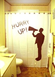 I'm sure plenty of people have been told to hurry up while doing their bathroom business. But this shadow uses a megaphone.