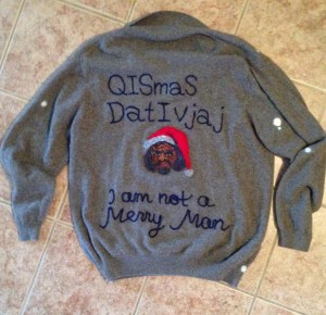 Sure it may say "Merry Christmas" in Klingnon. But Worf is not a merry man.