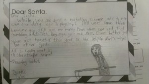 The boy even says that Santa and his wife are gambling addicts and has a picture of the Grim Reaper. Also, talks about the Dolphin mafia.