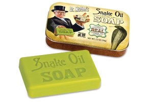From Neatoshop: "Let the oil of the cobra cleanse you! The Snake Oil Soap contains real cobra oil and can help clean your skin like a magical elixir which secret is passed down from generations to generations of handwashers. Would we lie to you? ;)" Sorry, but this is probably just either regular soap or soap that has no benefits.
