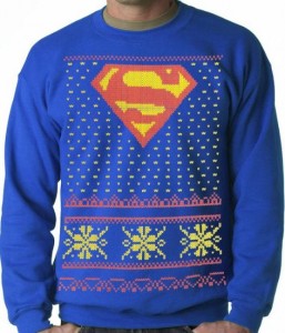 If Superman attended an ugly sweater Justice League party, he could probably wear this. Then again, maybe not.