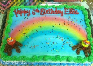 Excuse me, but those blots of clown icing look like turds to me. It's like no matter where you go in the rainbow, you'll always find shit at both ends. Kind of a depressing message to say the least.