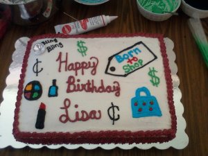 Still, this cake doesn't send great connotations to women as materialistic fiends. Because not every woman likes to shop (I don't). 