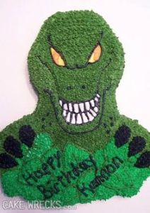 Okay, that T-Rex is giving me nightmares at the moment. Seriously, this is for a child? God, the cake looks like it's to eat somebody.