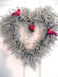 This one consists of a snowy branch heart with two red cardinals. and a heart in the center. A perfect Valentine's Day decoration for male same-sex couples. Well, assuming the birds are cardinals.