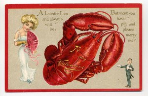 It's also a marriage proposal card, too, which is even more disturbing. I mean unless it's on a plate, do lobsters ever scream romance? No.