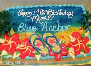 It's well stated that she wanted a blue anchor not flip flops. The decorator only wrote it down.