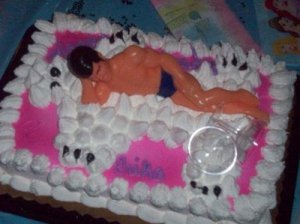 Not sure about a cake of Ken on a fur rug. I mean that's just freaky. Sorry, but it doesn't have the same effect in icing and plastic.