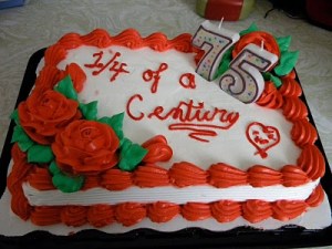 This cake has a 1/4 of a century which means it should be for a 25-year-old. But the candles say 75.