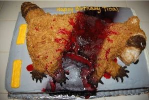 Now this is disgusting. Seriously, a roadkill cake? Why the fuck would anyone want that for their birthday? What the fuck?