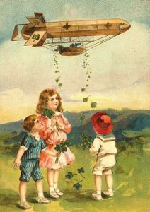 Yes, I know it looks ridiculous. But blimps have appeared on a variety of greeting cards during this period. Not sure why.