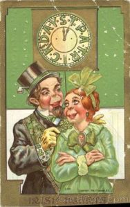 Now this couple looks rather cartoonish. Guess card designers of the time couldn't resist putting in Irish stereotypes after all.