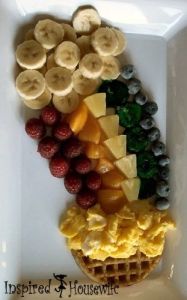 Includes scrambled eggs, fruit rainbow, and banana slices. At any rate, your kids would love it.