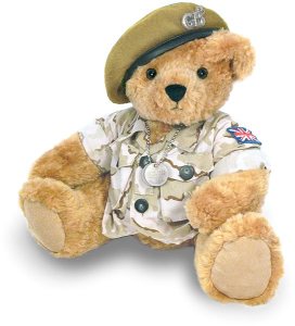 However, as customary for British war bears, he doesn't wear pants. Yet, he looks dashing in his beige beret.