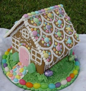 And you thought gingerbread houses were just for Christmas. Nice that it has some chocolate Easter eggs among the pastel colors.